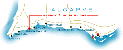 Directions from Faro to Praia da Luz. Algarve. Portugal