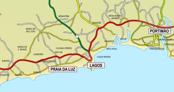 Luz, Lagos & Portimao Outline Map