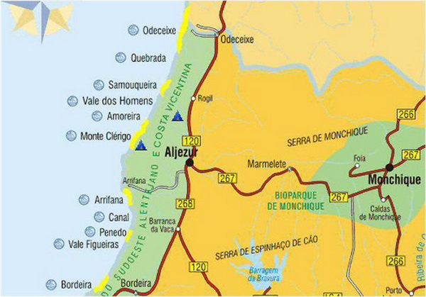 Algarve North West beach map